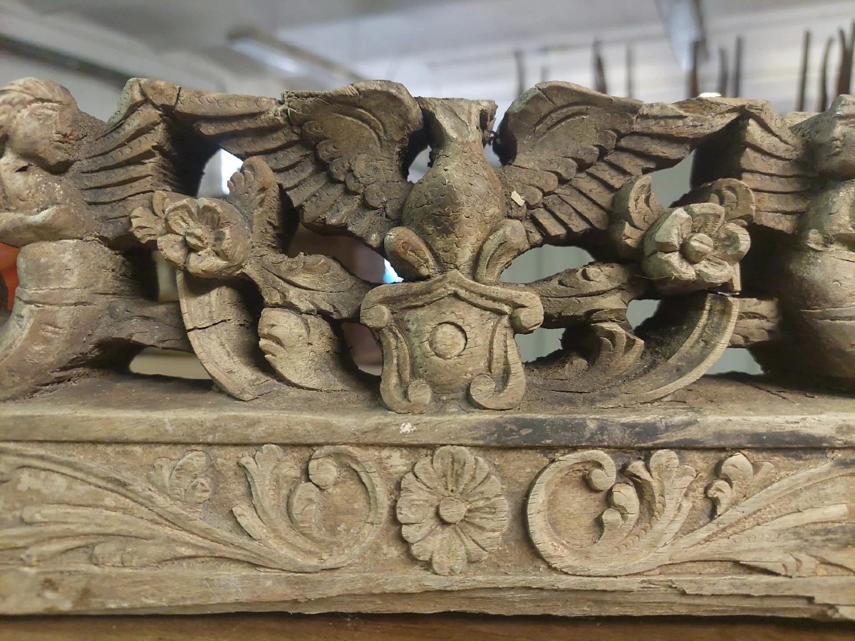 ANTICO FRAMMENTO DI CARRETTO SICILIANO XIX SECOLO LEGNO INTAGLIATO-photo-3