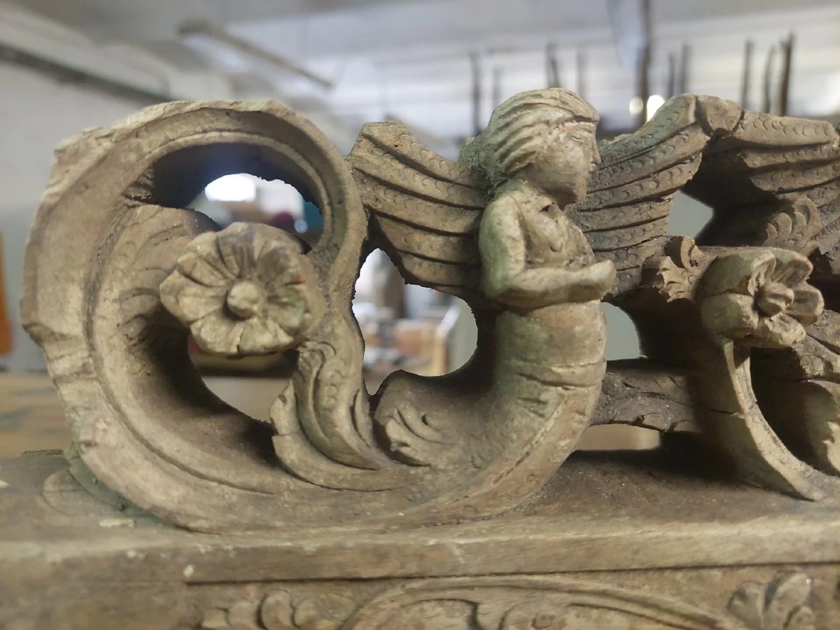 ANTICO FRAMMENTO DI CARRETTO SICILIANO XIX SECOLO LEGNO INTAGLIATO-photo-2