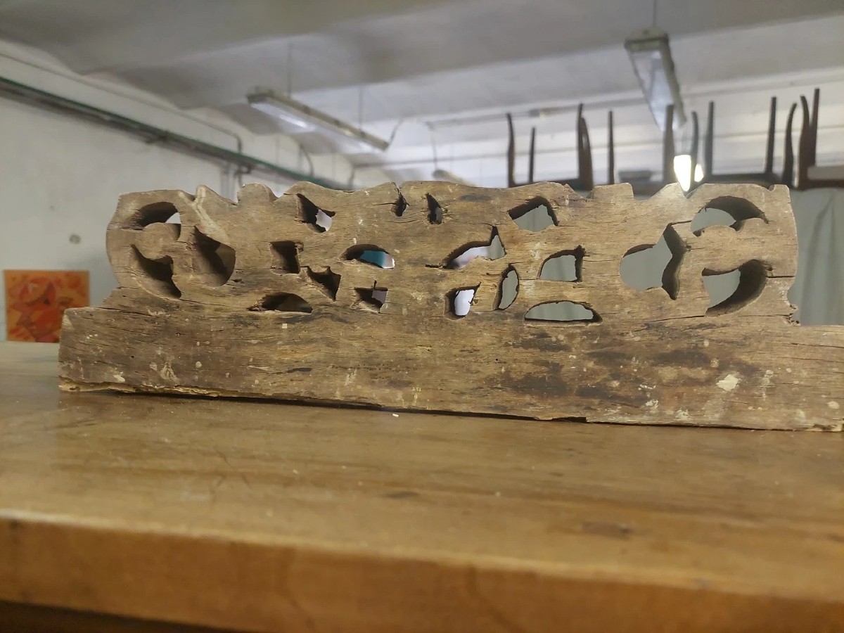 ANTICO FRAMMENTO DI CARRETTO SICILIANO XIX SECOLO LEGNO INTAGLIATO-photo-5
