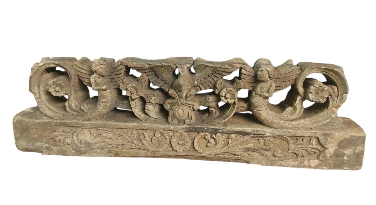 ANTICO FRAMMENTO DI CARRETTO SICILIANO XIX SECOLO LEGNO INTAGLIATO