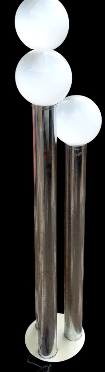 Lampada Da Terra Italiana Anni 70 metallo E Vetro Opalina Design-photo-2