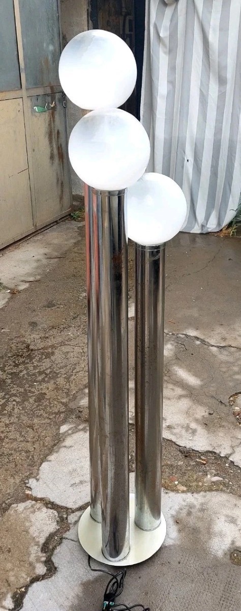 Lampada Da Terra Italiana Anni 70 metallo E Vetro Opalina Design-photo-3