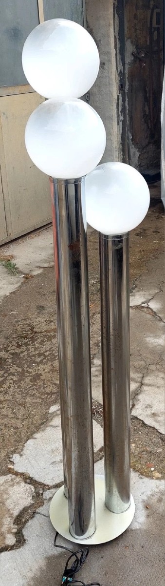 Lampada Da Terra Italiana Anni 70 metallo E Vetro Opalina Design-photo-4