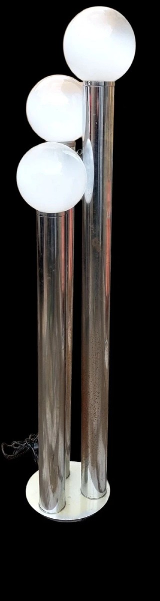 Lampada Da Terra Italiana Anni 70 metallo E Vetro Opalina Design-photo-1