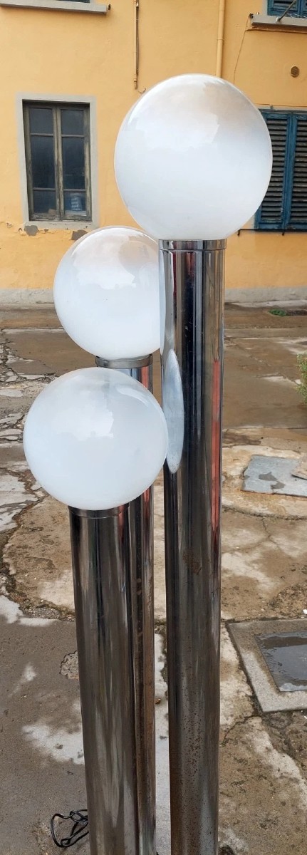 Lampada Da Terra Italiana Anni 70 metallo E Vetro Opalina Design-photo-2