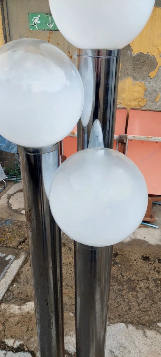 Lampada Da Terra Italiana Anni 70 metallo E Vetro Opalina Design-photo-3
