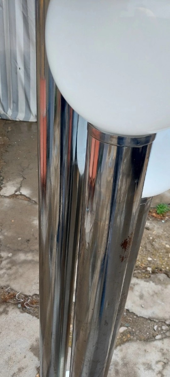 Lampada Da Terra Italiana Anni 70 metallo E Vetro Opalina Design-photo-4