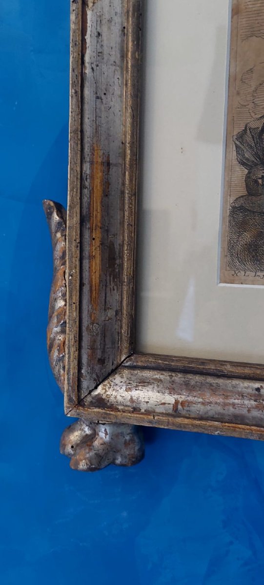 Cornice Antica  In Legno Argento Inizio XIX Sec  Incisione Cherubini  XVII secolo-photo-2
