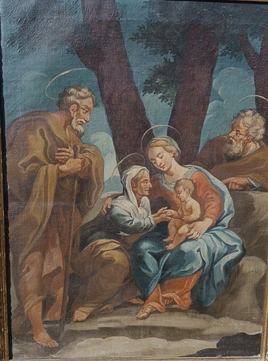 Antico dipinto olio su tela - Sacra Famiglia -Scuola italiana XVIII SECOLO-photo-4