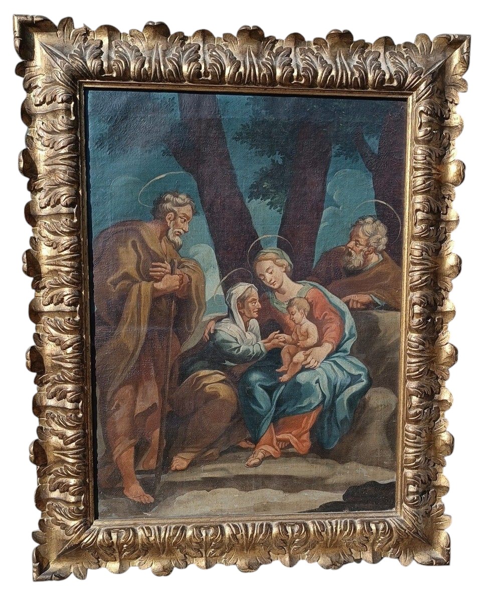 Antico dipinto olio su tela - Sacra Famiglia -Scuola italiana XVIII SECOLO-photo-2