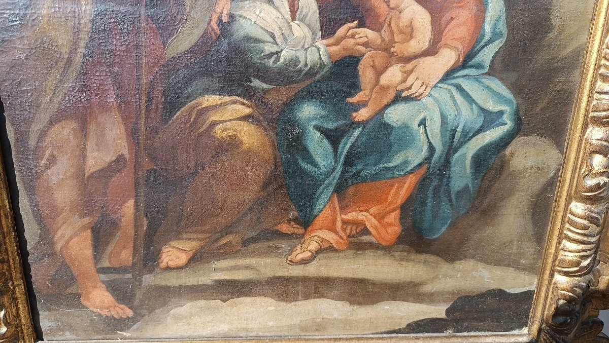 Antico dipinto olio su tela - Sacra Famiglia -Scuola italiana XVIII SECOLO-photo-2