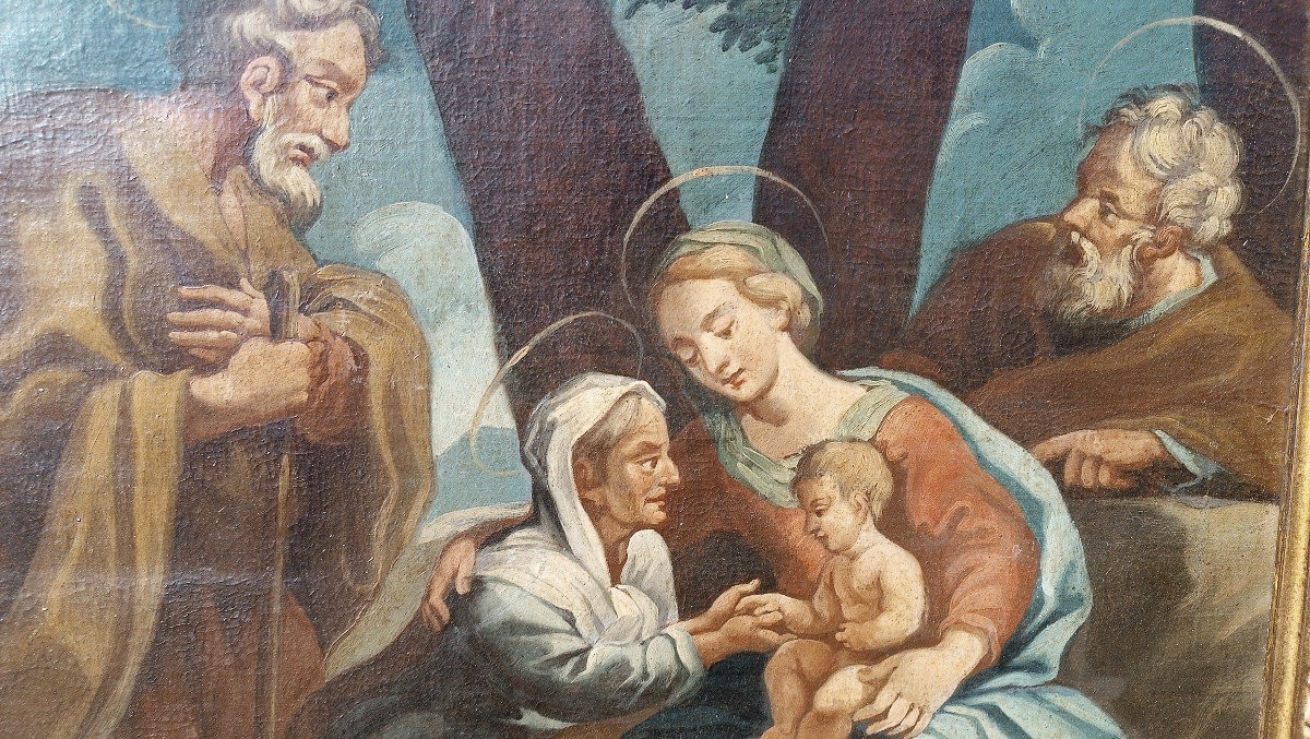 Antico dipinto olio su tela - Sacra Famiglia -Scuola italiana XVIII SECOLO-photo-1