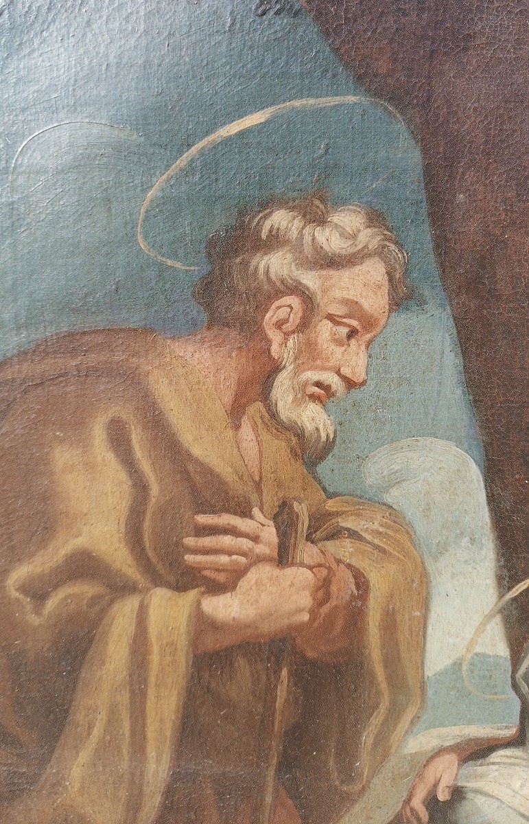 Antico dipinto olio su tela - Sacra Famiglia -Scuola italiana XVIII SECOLO-photo-4