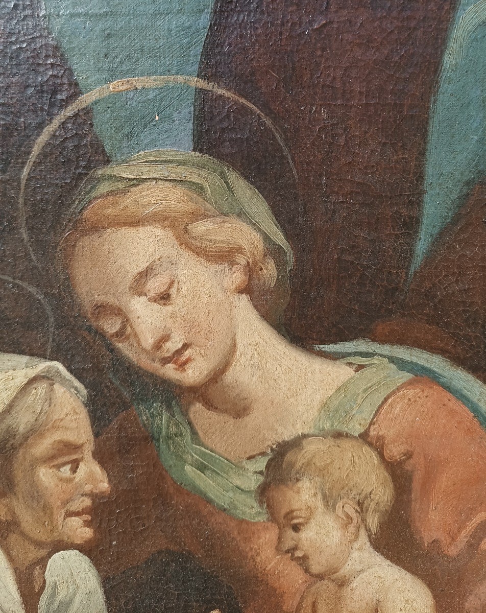 Antico dipinto olio su tela - Sacra Famiglia -Scuola italiana XVIII SECOLO-photo-5