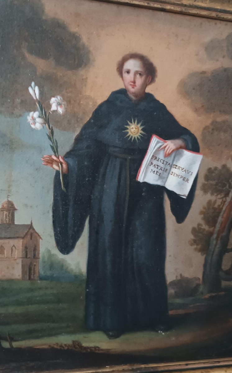 Antico dipinto olio su tela- XVIII secolo -SAN NICOLA DA TOLENTINO-photo-4