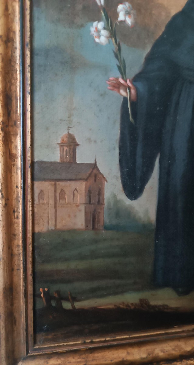 Antico dipinto olio su tela- XVIII secolo -SAN NICOLA DA TOLENTINO-photo-4
