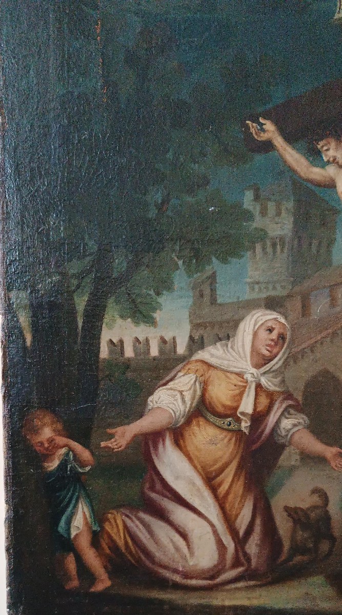 Antico dipinto -olio su tela-crocifissione-scuola italiana XVIII secolo-photo-1