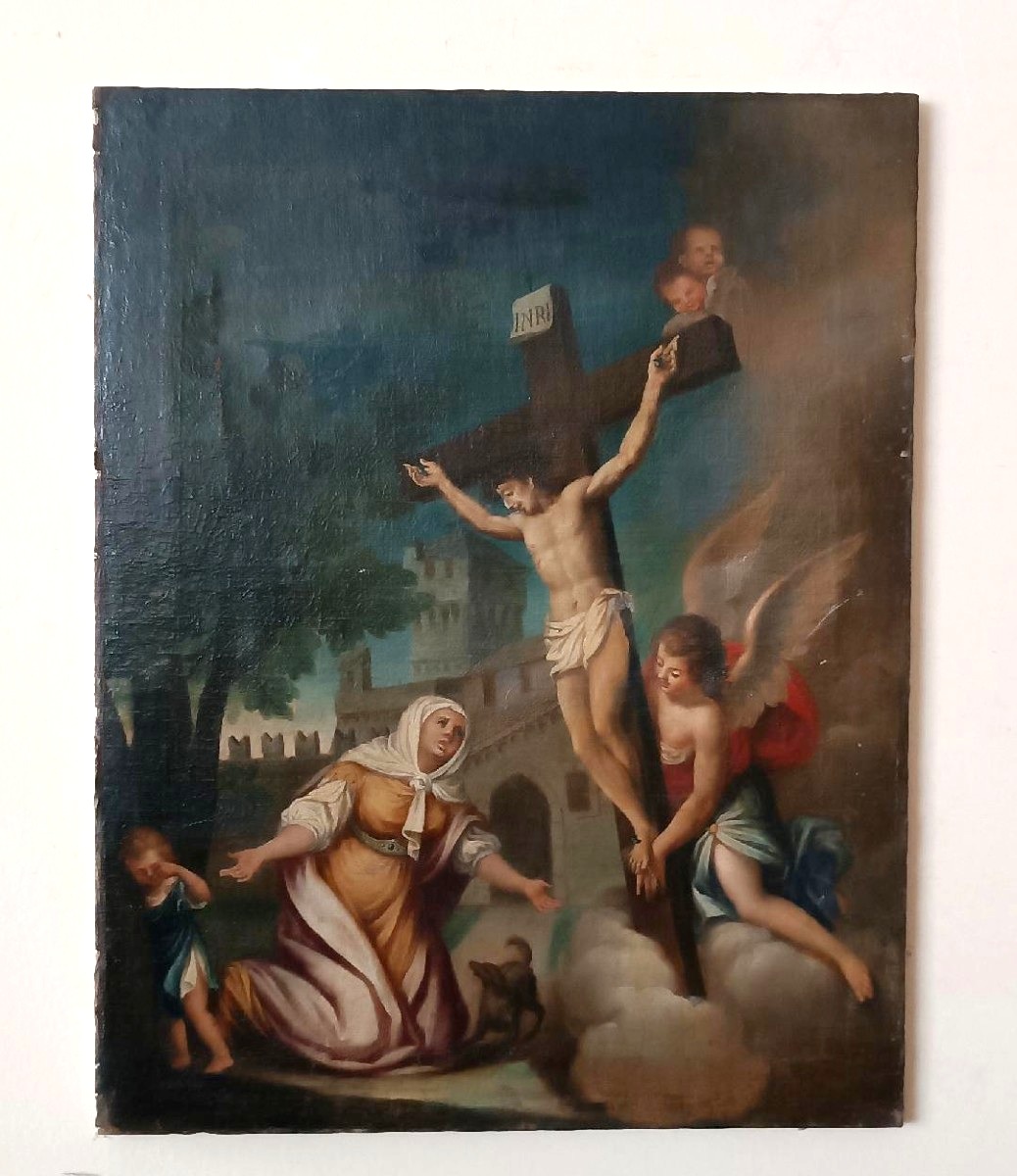 Antico dipinto -olio su tela-ESTASI DI SANTA MARGHERITA DA CORTONA-scuola italiana XVIII secolo