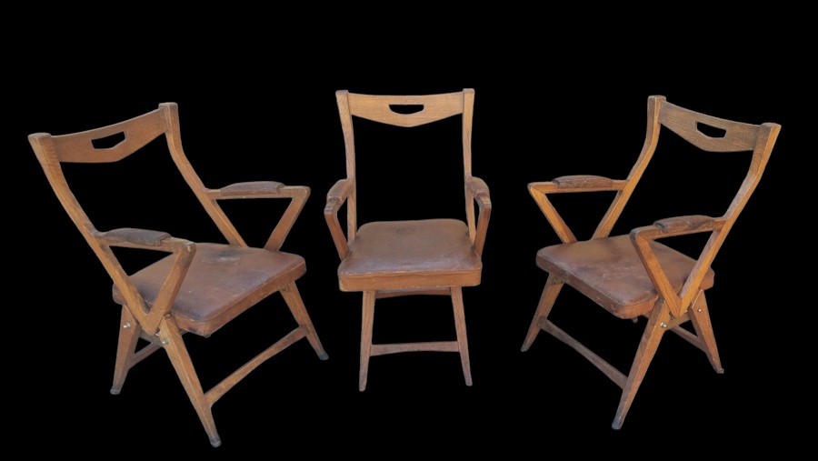 Set Poltrone in Pelle di Quercia Design Anni '50 Originale-photo-1