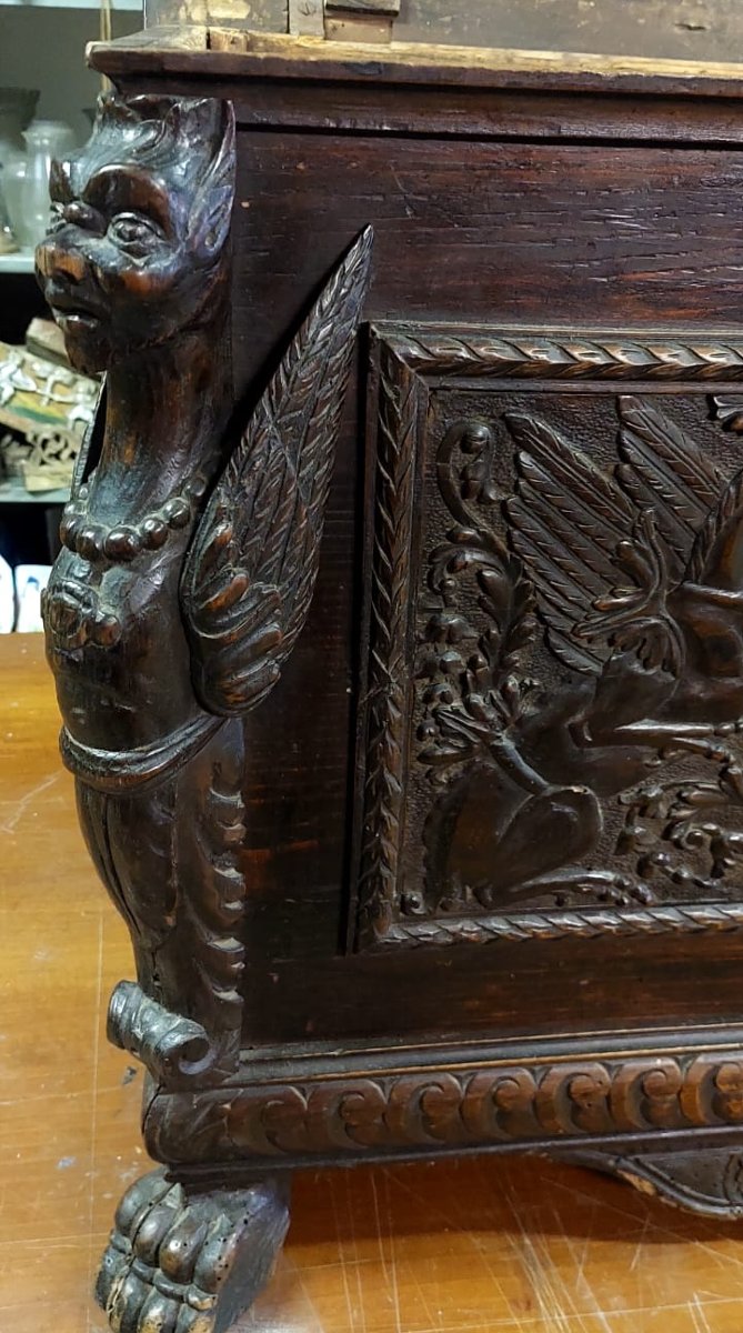 PICCOLA CASSA LEGNO  FINEMENTE INTAGLIATA STILE RINASCIMENTO XIX SECOLO TOSCANA-photo-2