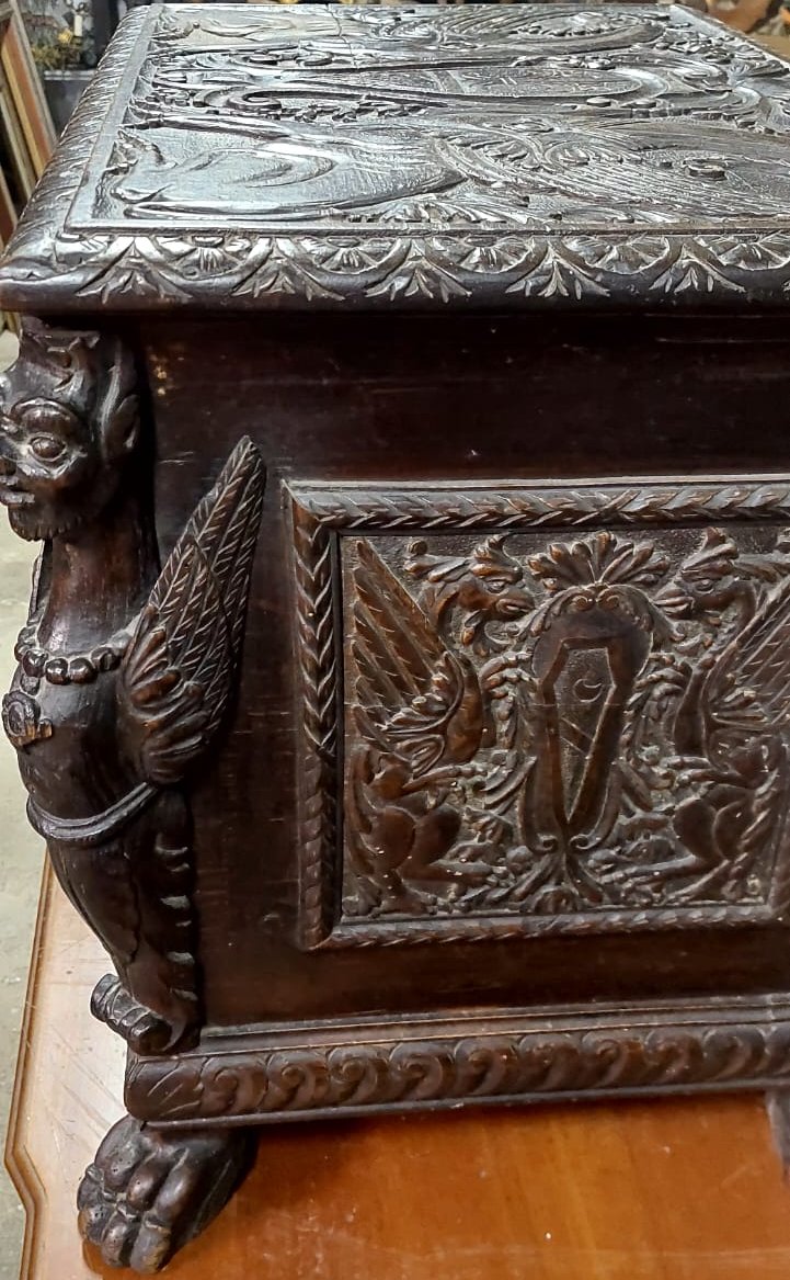 PICCOLA CASSA LEGNO  FINEMENTE INTAGLIATA STILE RINASCIMENTO XIX SECOLO TOSCANA-photo-4