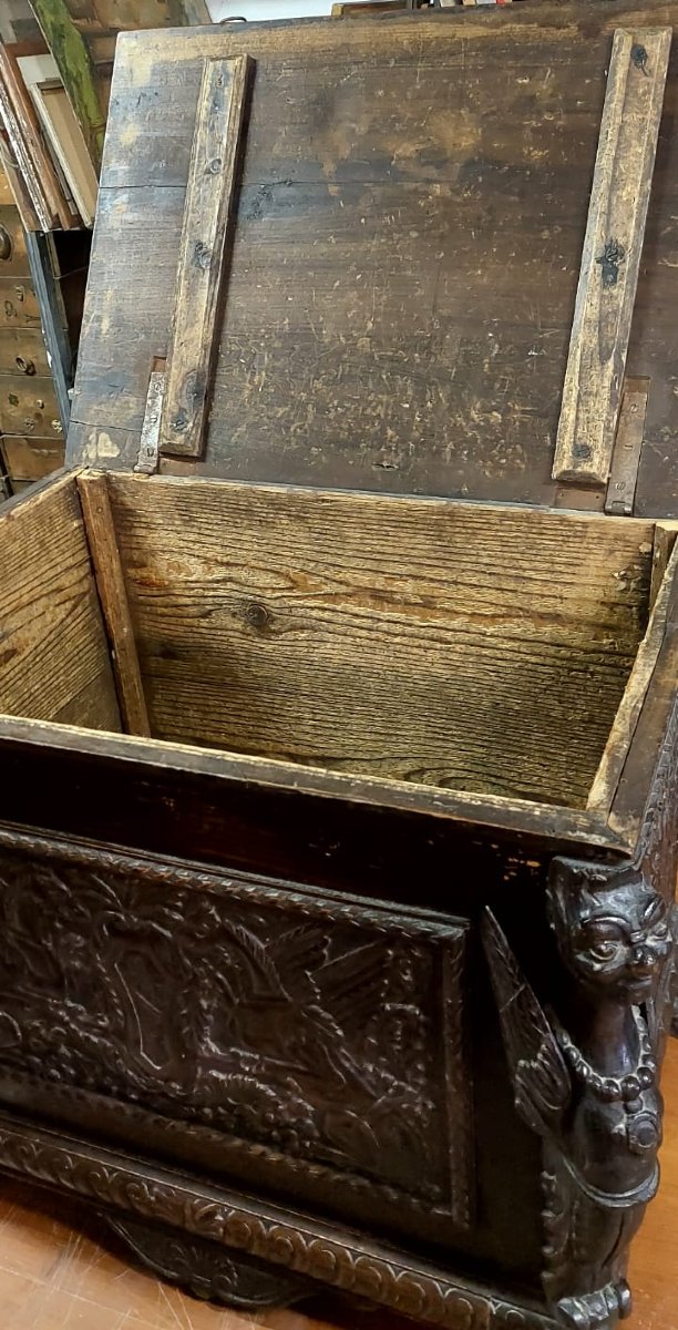 PICCOLA CASSA LEGNO  FINEMENTE INTAGLIATA STILE RINASCIMENTO XIX SECOLO TOSCANA-photo-5