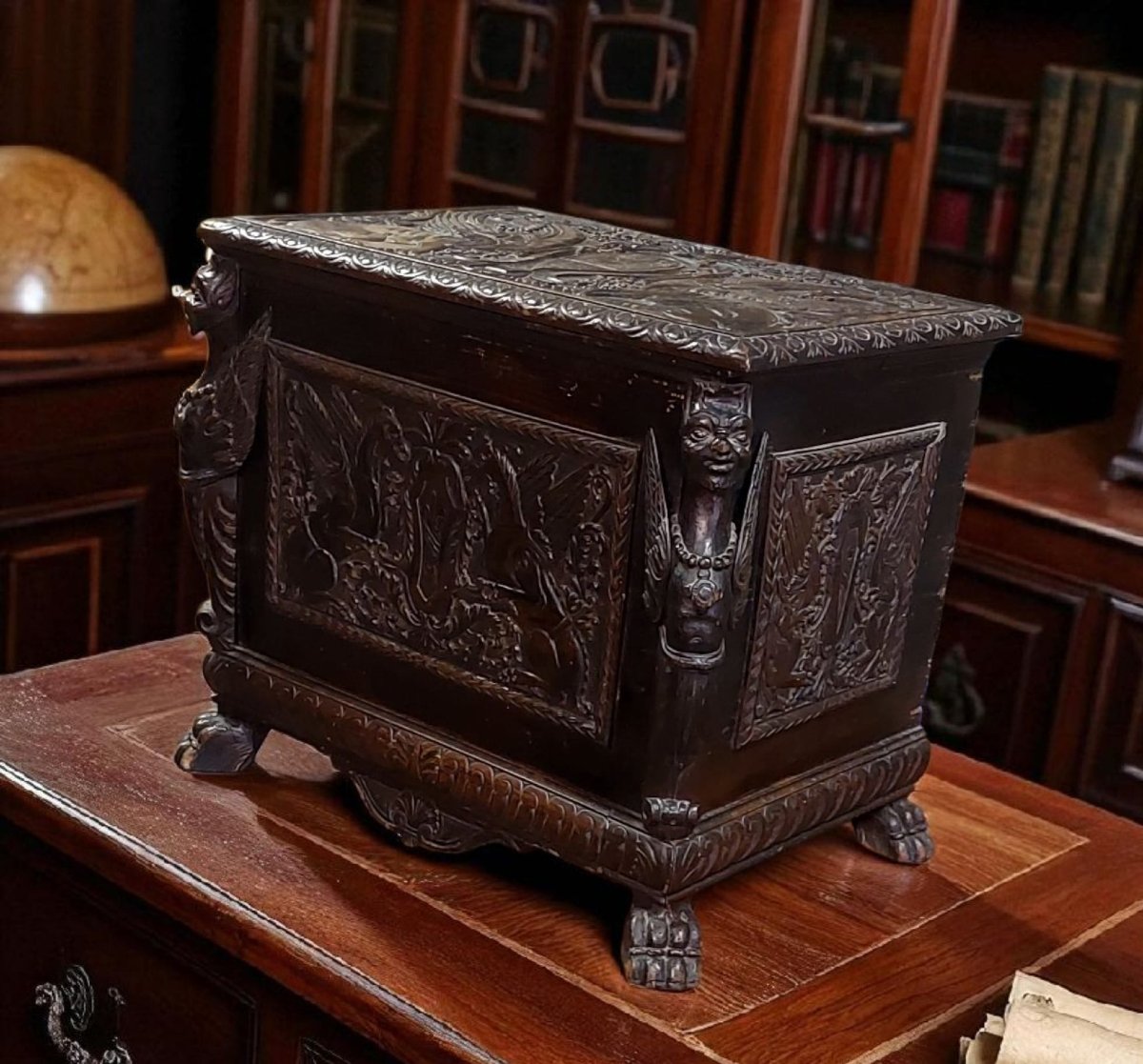 PICCOLA CASSA LEGNO  FINEMENTE INTAGLIATA STILE RINASCIMENTO XIX SECOLO TOSCANA-photo-7