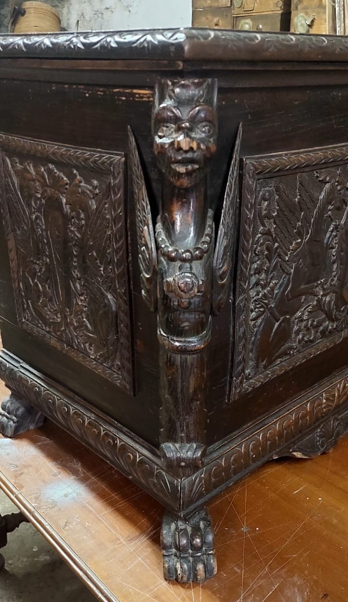PICCOLA CASSA LEGNO  FINEMENTE INTAGLIATA STILE RINASCIMENTO XIX SECOLO TOSCANA-photo-8