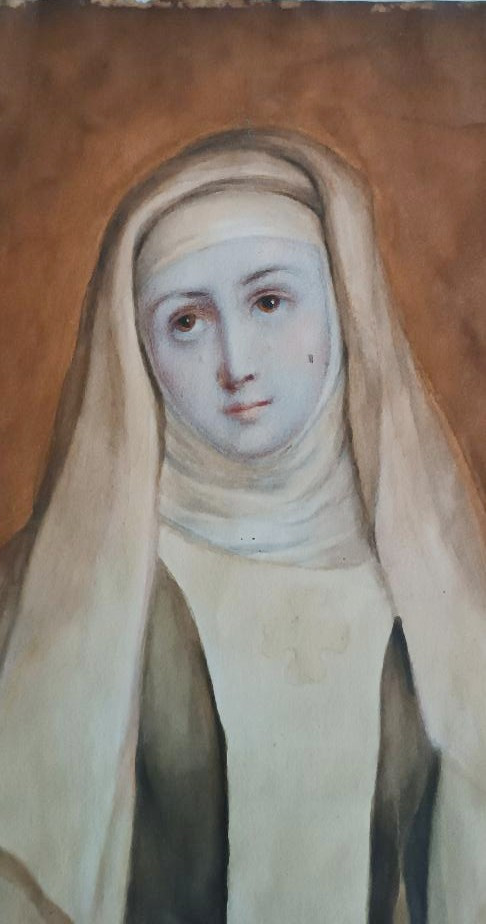 dipinto antico acquerello raffigurante SANTA CATERINA DA SIENA XIX secolo-photo-4
