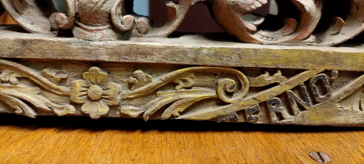 ANTICO FRAMMENTO DI CARRETTO SICILIANO XIX SECOLO LEGNO INTAGLIATO-photo-2