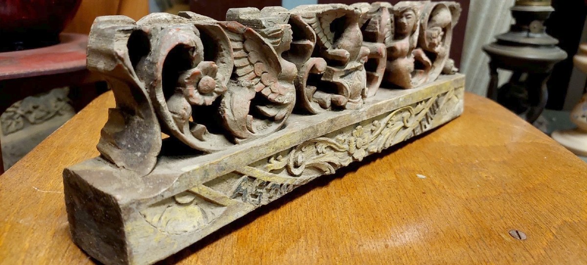ANTICO FRAMMENTO DI CARRETTO SICILIANO XIX SECOLO LEGNO INTAGLIATO-photo-2