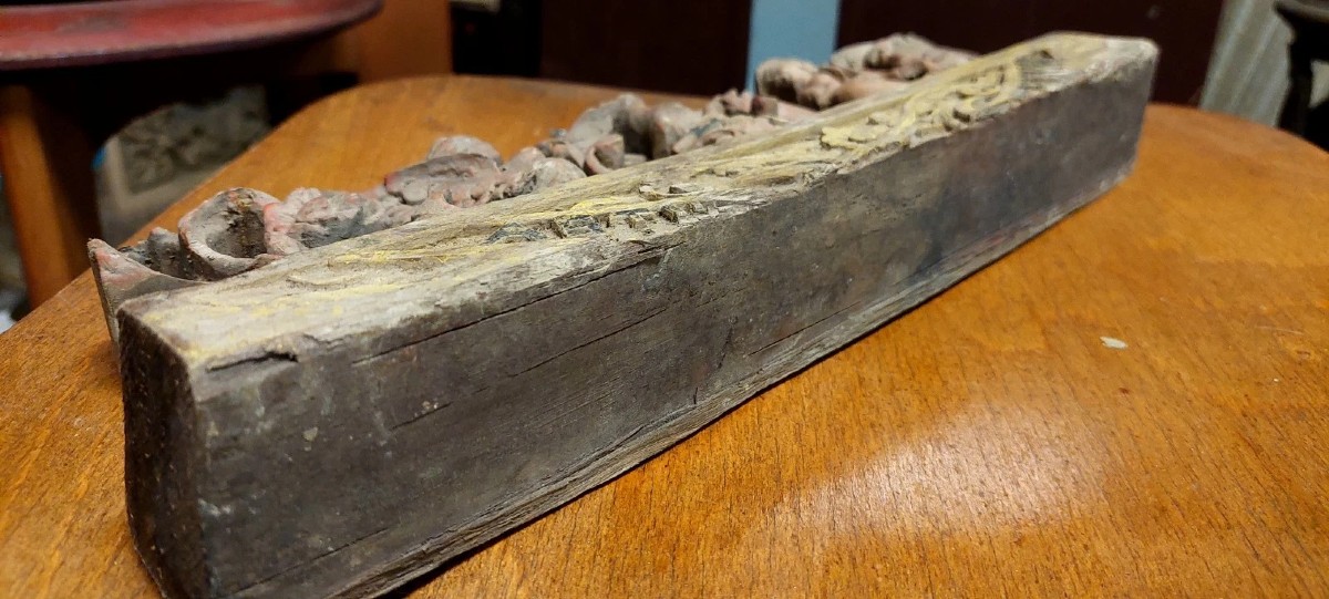 ANTICO FRAMMENTO DI CARRETTO SICILIANO XIX SECOLO LEGNO INTAGLIATO-photo-3