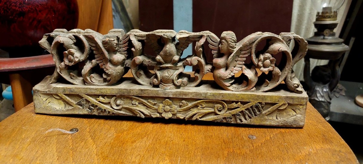 ANTICO FRAMMENTO DI CARRETTO SICILIANO XIX SECOLO LEGNO INTAGLIATO