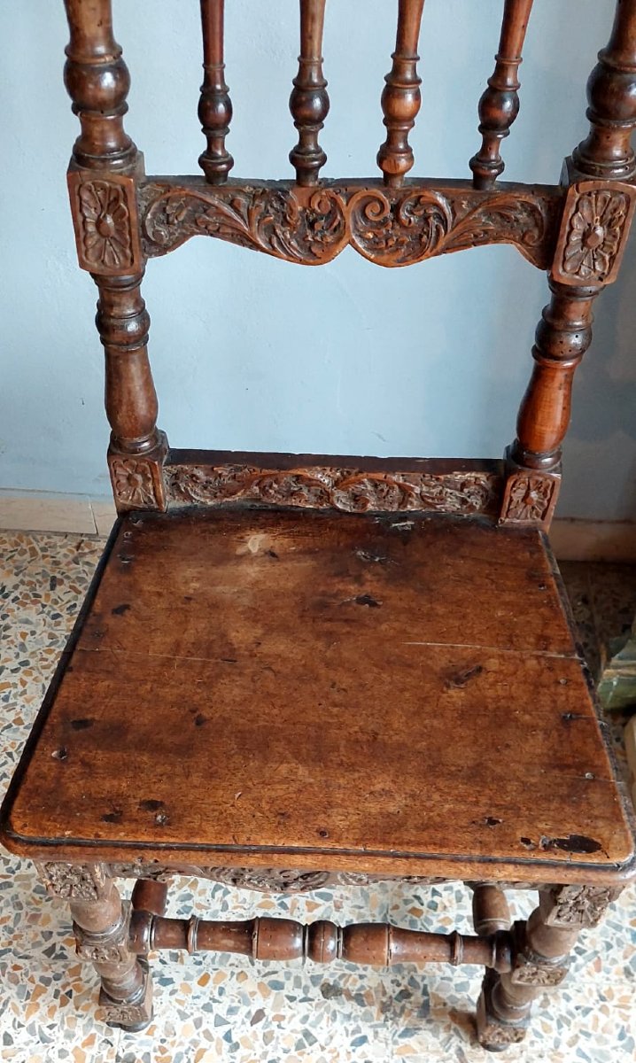 Coppia Sedie Intagliate Manifattura Italiana Del XVII Secolo Rare-photo-3