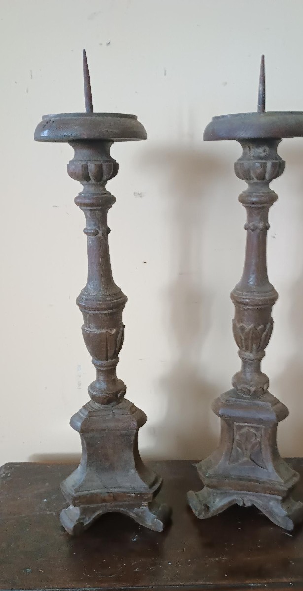 Coppia candelieri in legno italia fine XVIII secolo-photo-1