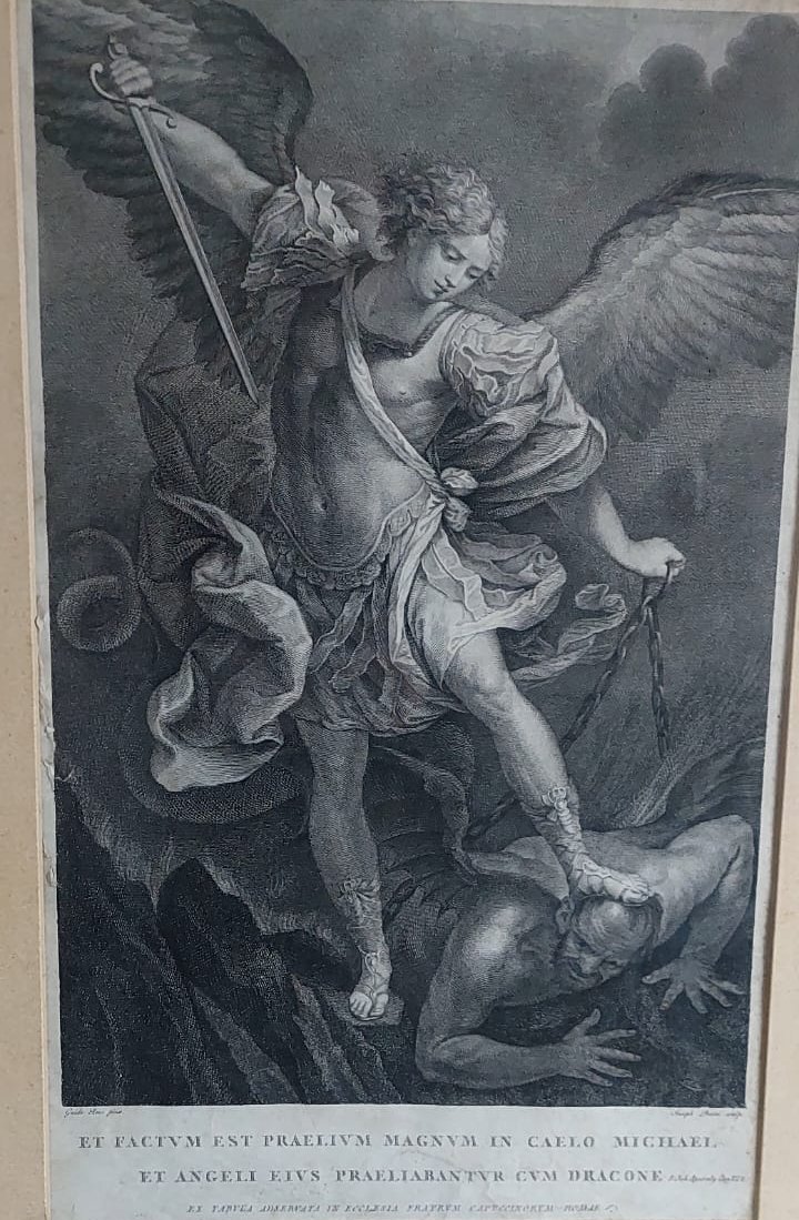 INCISIONE  SAN MICHELE ARCANGELO SCHIACCIA IL DEMONIO  "Giovanni Perini' XVIII-photo-2