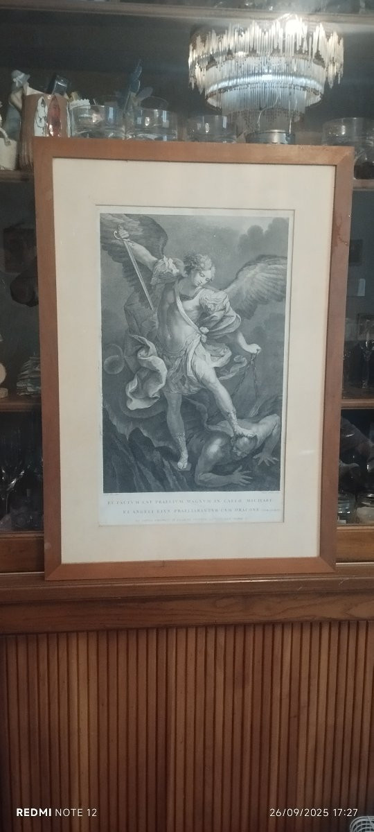 INCISIONE  SAN MICHELE ARCANGELO SCHIACCIA IL DEMONIO  "Giovanni Perini' XVIII-photo-3