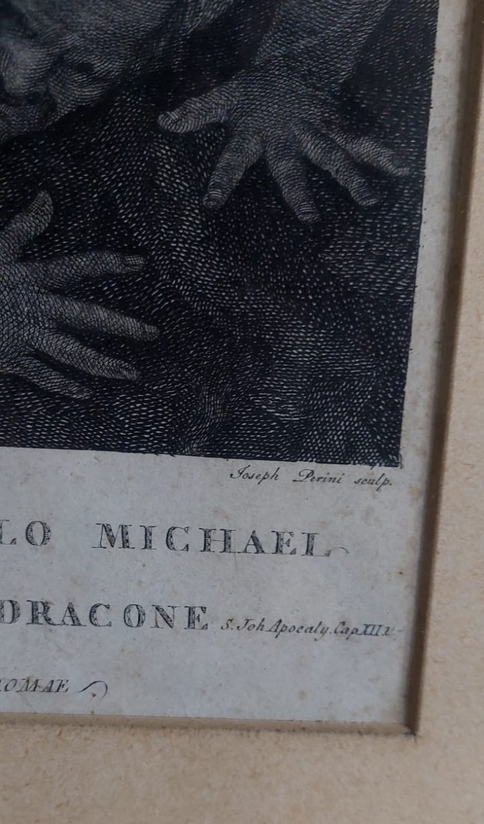 INCISIONE  SAN MICHELE ARCANGELO SCHIACCIA IL DEMONIO  "Giovanni Perini' XVIII-photo-3