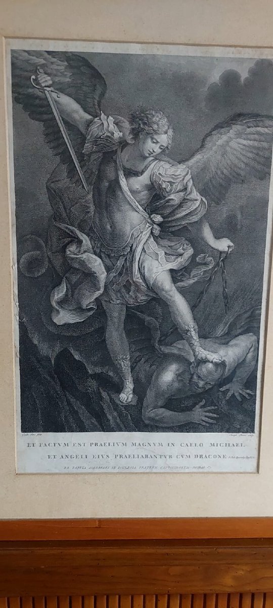 INCISIONE  SAN MICHELE ARCANGELO SCHIACCIA IL DEMONIO  "Giovanni Perini' XVIII-photo-4