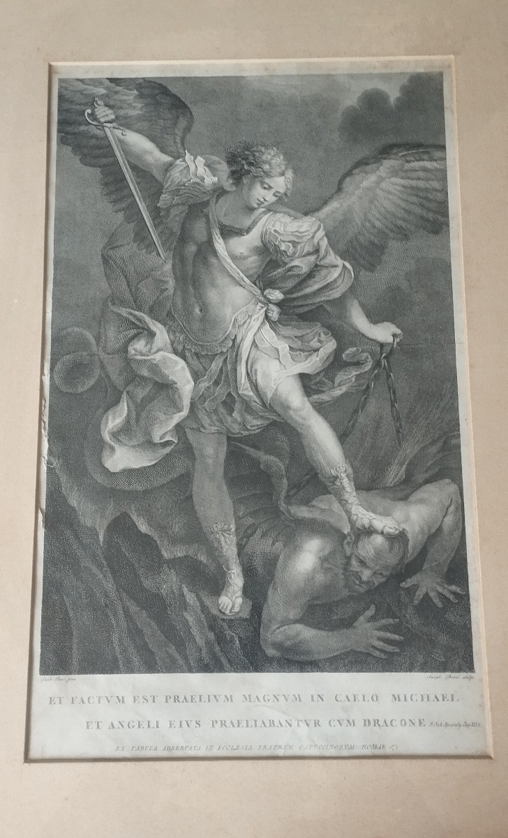 INCISIONE  SAN MICHELE ARCANGELO SCHIACCIA IL DEMONIO  "Giovanni Perini' XVIII-photo-8