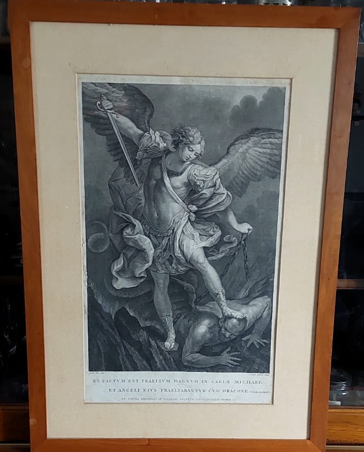 INCISIONE  SAN MICHELE ARCANGELO SCHIACCIA IL DEMONIO  "Giovanni Perini' XVIII