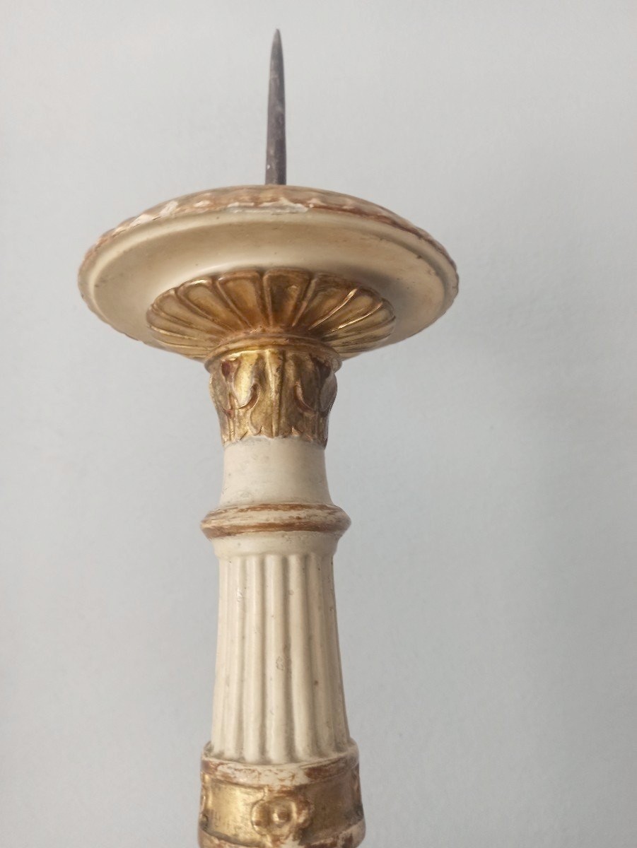 CANDELIERE LEGNO LACCATO DORATO FINE 700 h.80 cm-photo-3