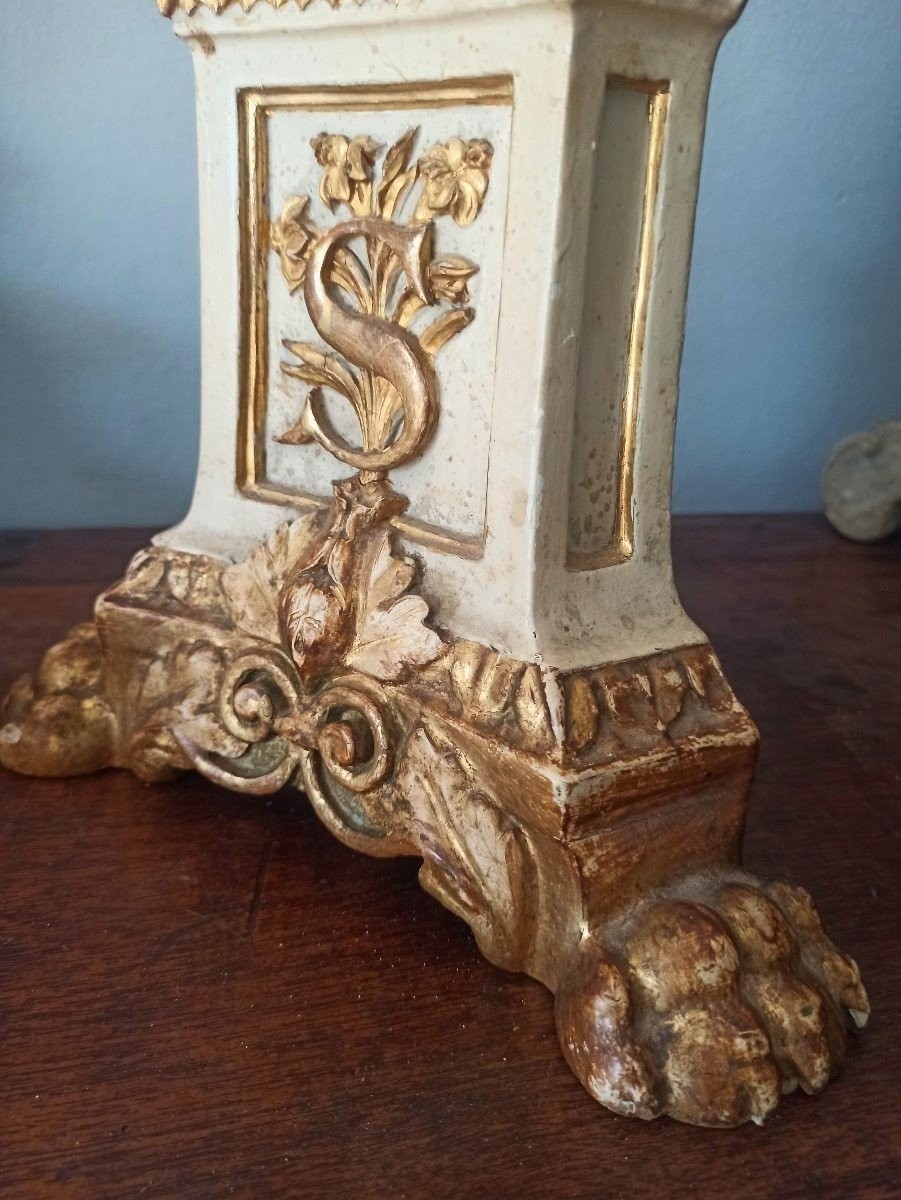 CANDELIERE LEGNO LACCATO DORATO FINE 700 h.80 cm-photo-1