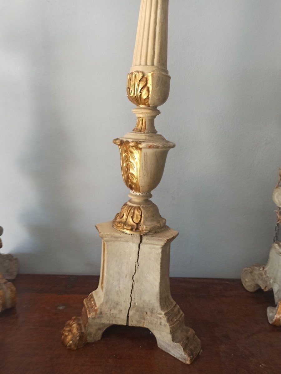 CANDELIERE LEGNO LACCATO DORATO FINE 700 h.80 cm-photo-2