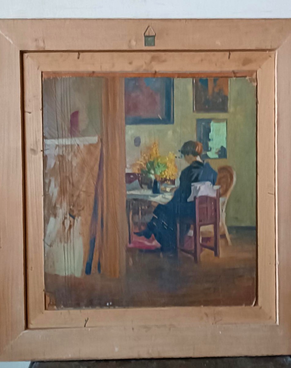 Olio su tela ritratto anni 20-dipinto sul retro -Giuseppe Torelli ( 1881 -1959 )-photo-4