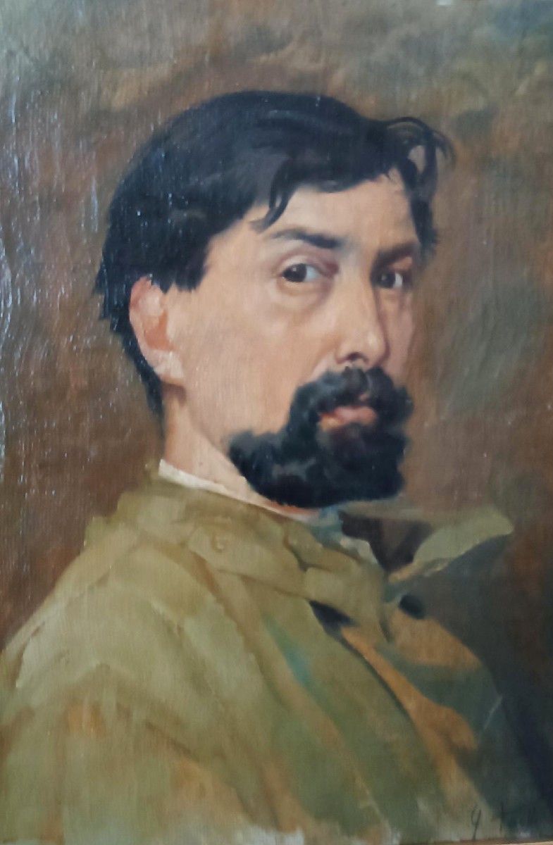 Olio su tela ritratto anni 20-dipinto sul retro -Giuseppe Torelli ( 1881 -1959 )-photo-1