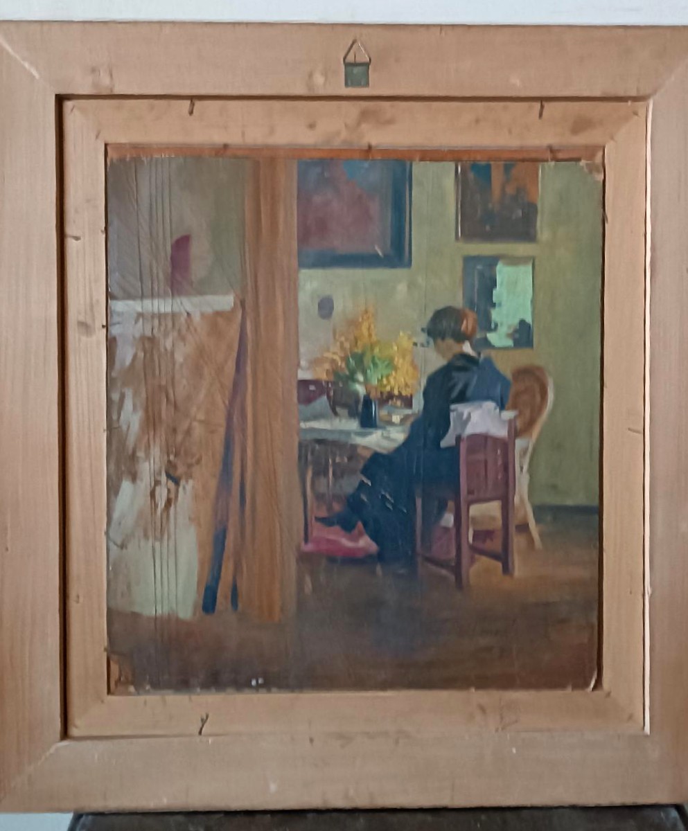 Olio su tela ritratto anni 20-dipinto sul retro -Giuseppe Torelli ( 1881 -1959 )-photo-7