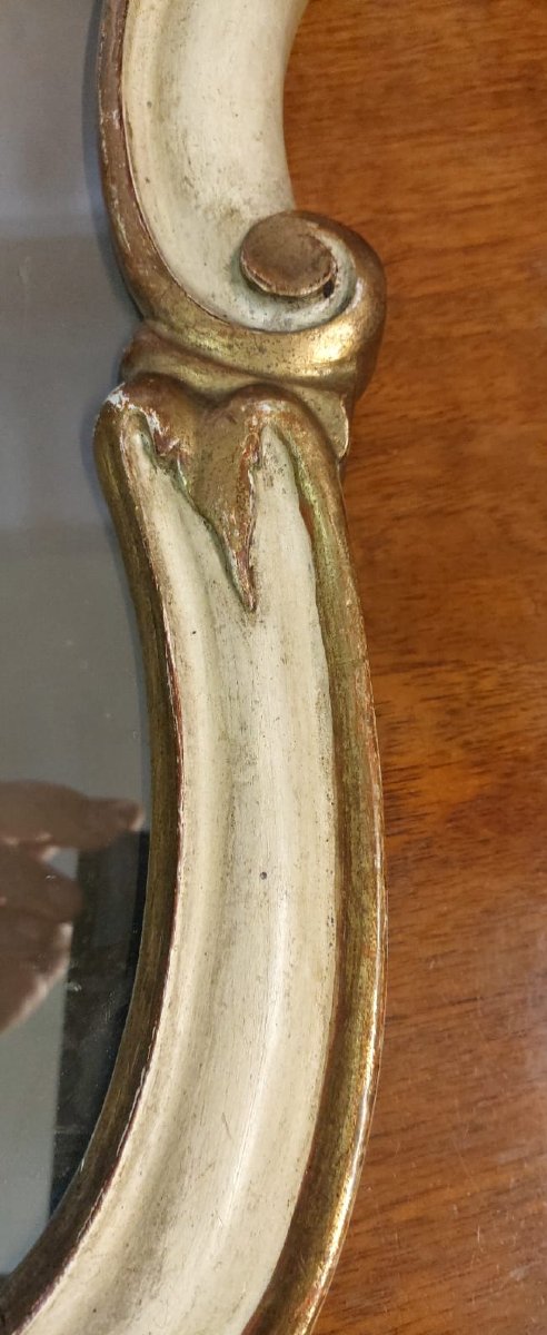 Specchiera Barocca  Laccata E Dorata  Argento E Mecca XIX secolo Antica-photo-3