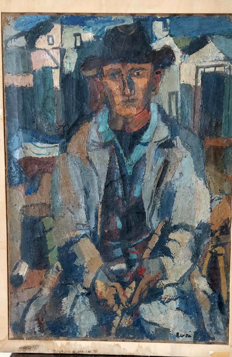 GRANDE Olio su tela FERRUCCIO FERRI -1955 - "IL PESCATORE" TELA 105X75 CM-photo-2