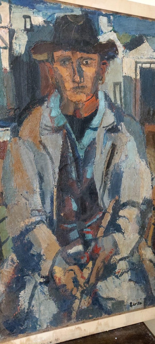 GRANDE Olio su tela FERRUCCIO FERRI -1955 - "IL PESCATORE" TELA 105X75 CM-photo-3